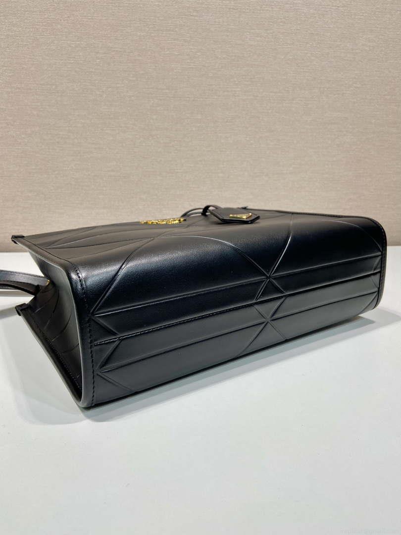 Prada 1BA379 Small leather Prada Symbole bag with topstitching Black