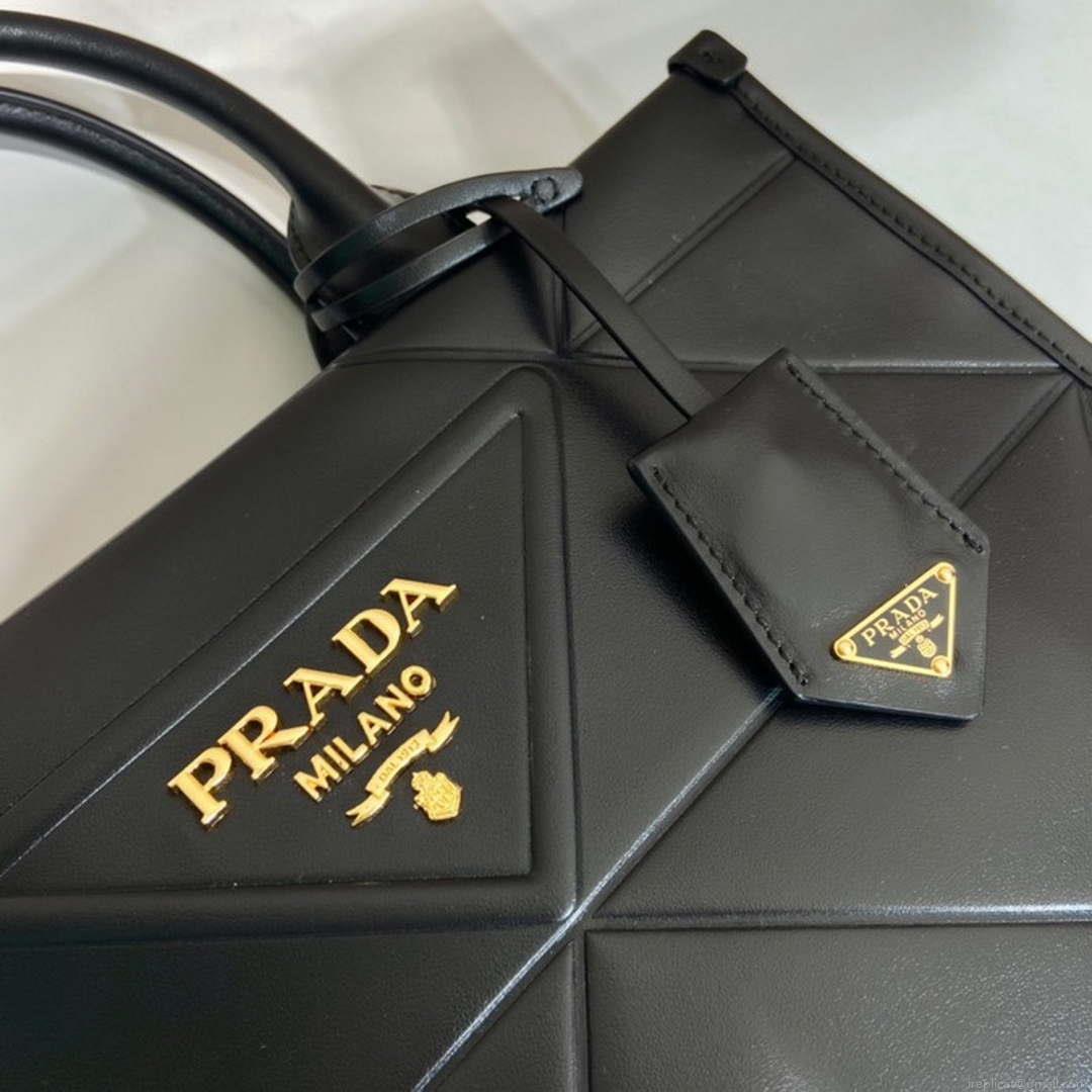 Prada 1BA379 Small leather Prada Symbole bag with topstitching Black