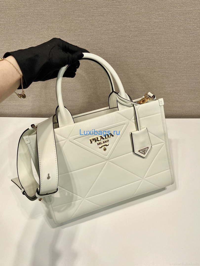 Prada 1BA379 Small leather Prada Symbole bag with topstitching White