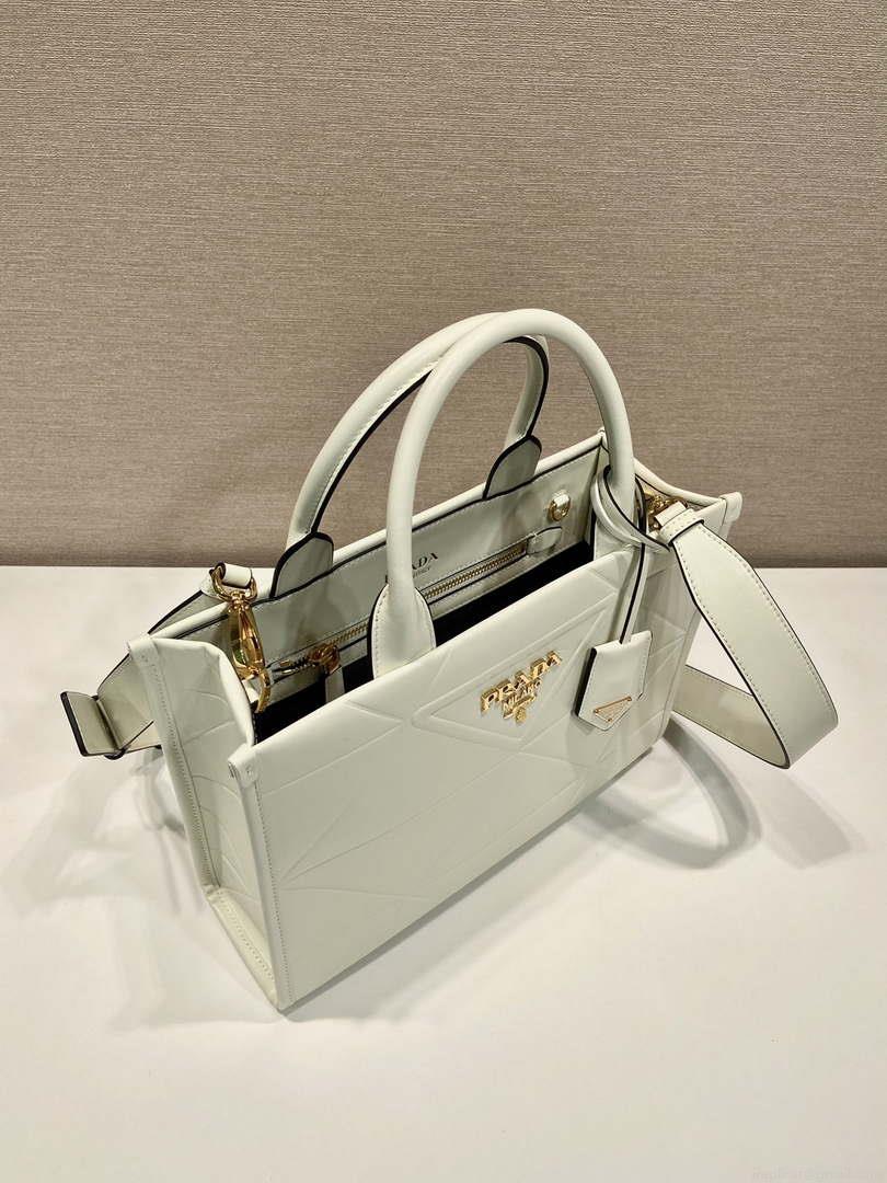 Prada 1BA379 Small leather Prada Symbole bag with topstitching White