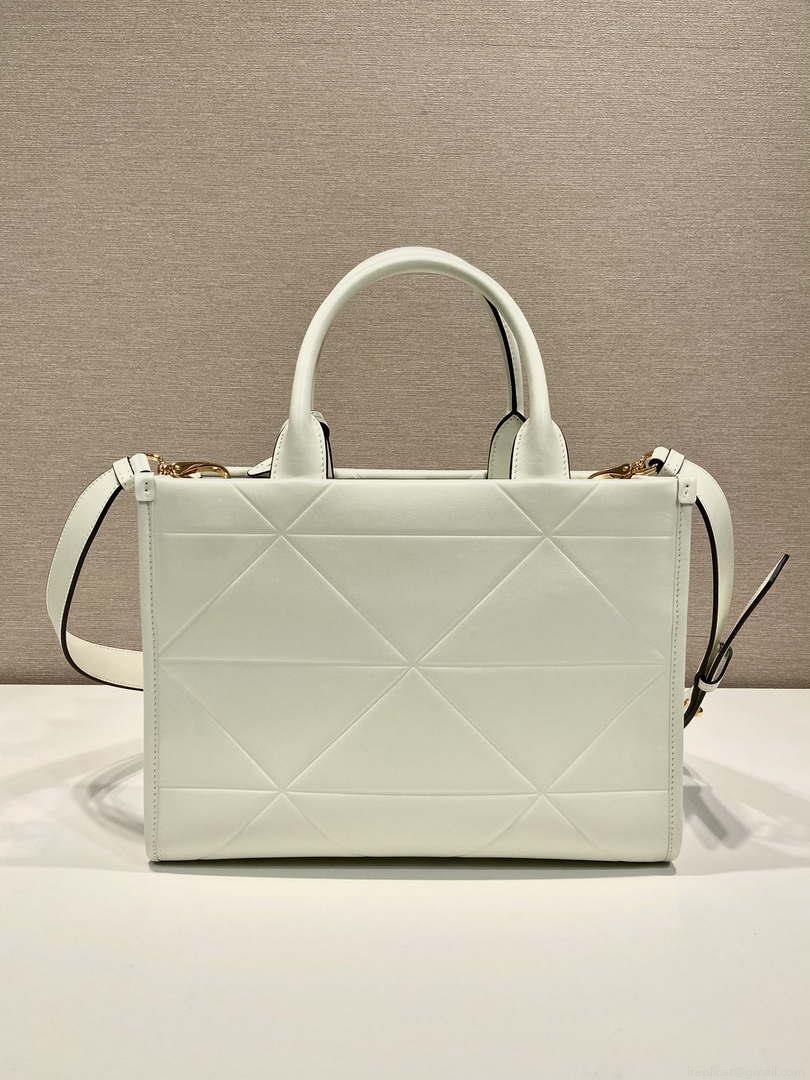 Prada 1BA379 Small leather Prada Symbole bag with topstitching White