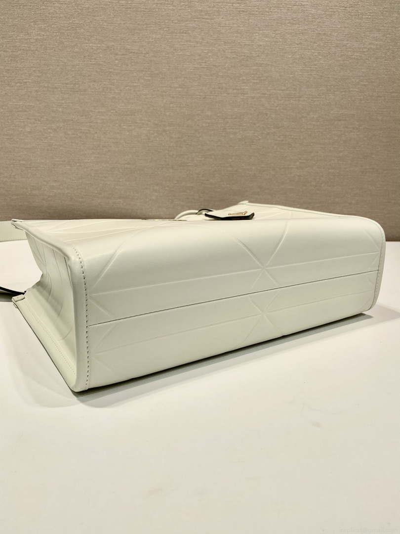 Prada 1BA379 Small leather Prada Symbole bag with topstitching White