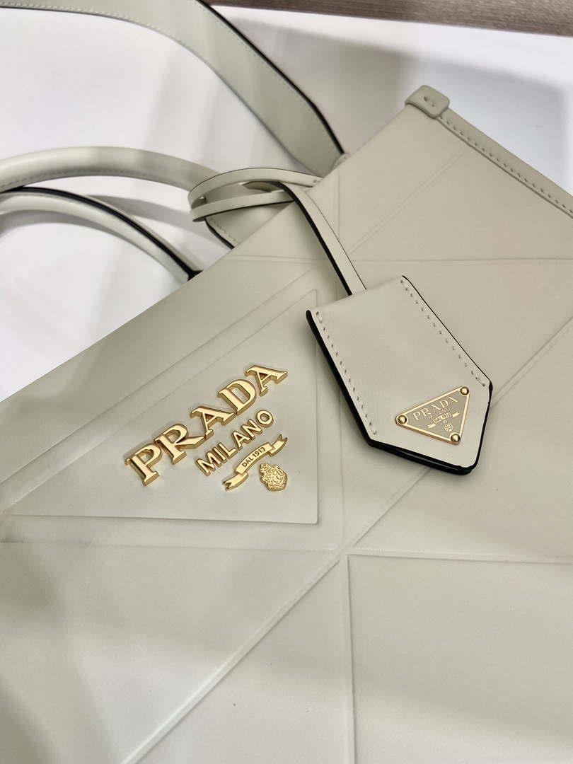 Prada 1BA379 Small leather Prada Symbole bag with topstitching White