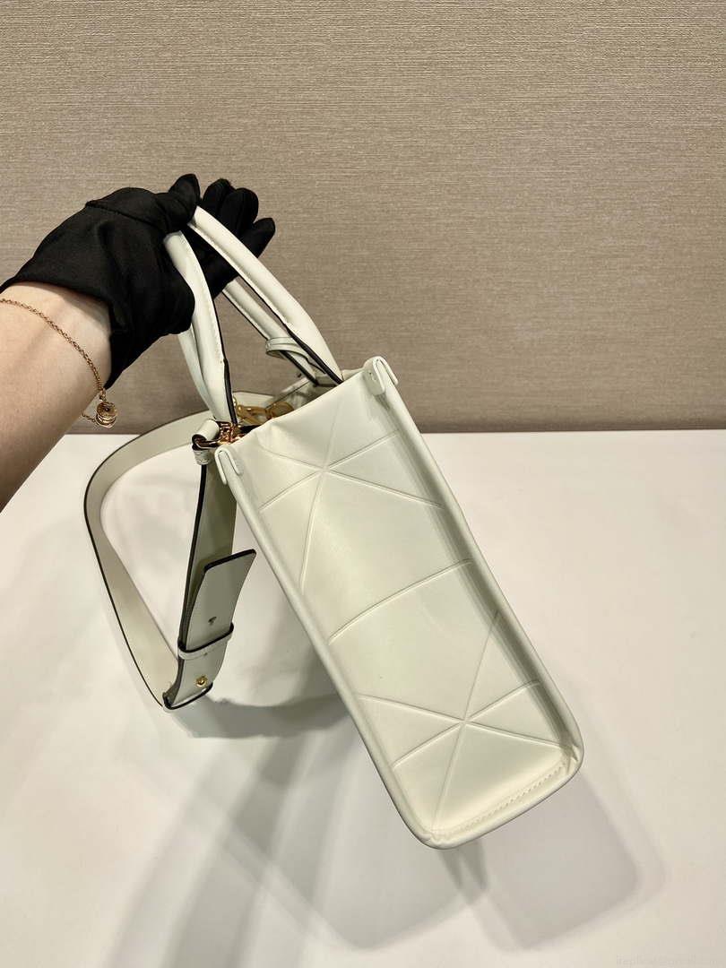 Prada 1BA379 Small leather Prada Symbole bag with topstitching White
