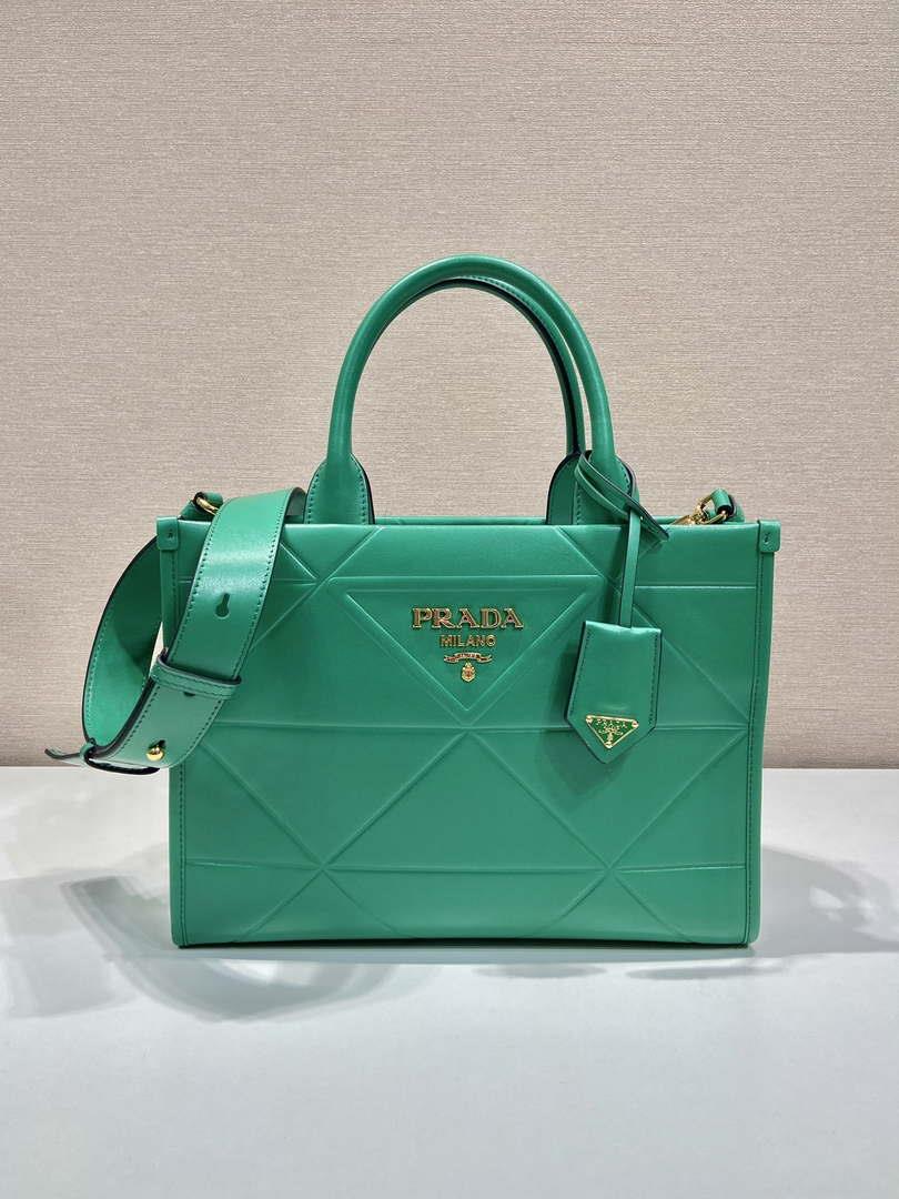 Prada 1BA379 Small leather Prada Symbole bag with topstitching Green
