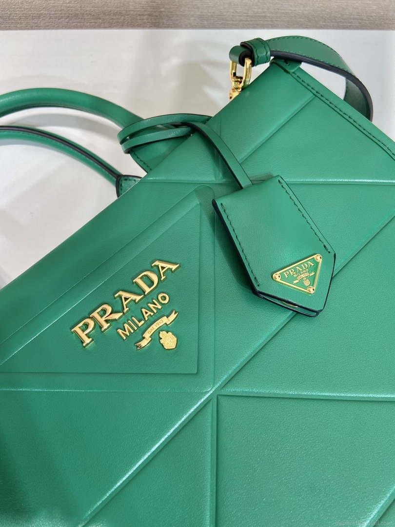 Prada 1BA379 Small leather Prada Symbole bag with topstitching Green