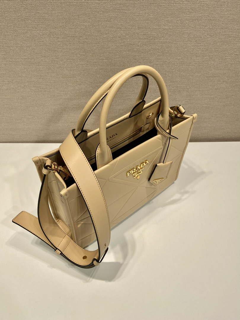 Prada 1BA379 Small leather Prada Symbole bag with topstitching Apricot