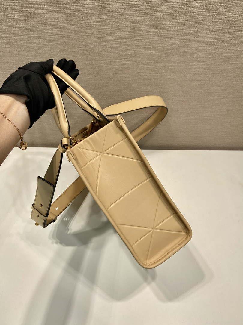 Prada 1BA379 Small leather Prada Symbole bag with topstitching Apricot