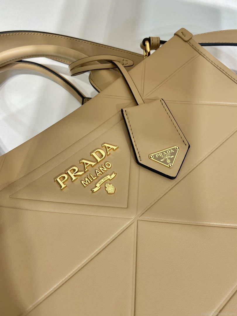 Prada 1BA379 Small leather Prada Symbole bag with topstitching Apricot