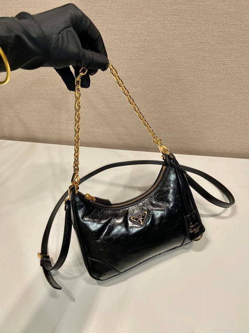 Prada 1BC204 Saffiano Bright Leather Mini-Bag Black