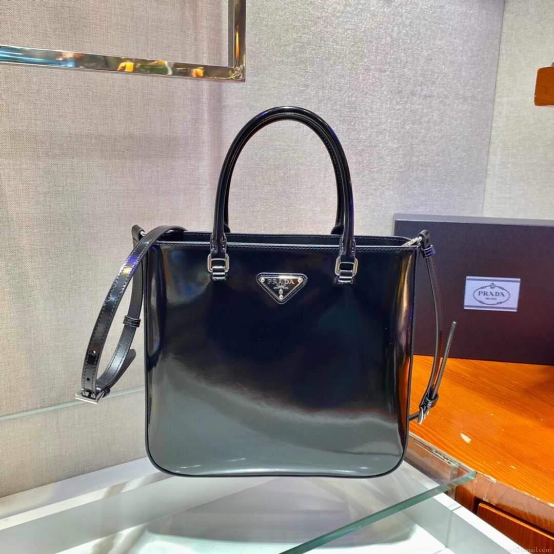 Prada 1BA330 Brushed Leather Tote Bag Black