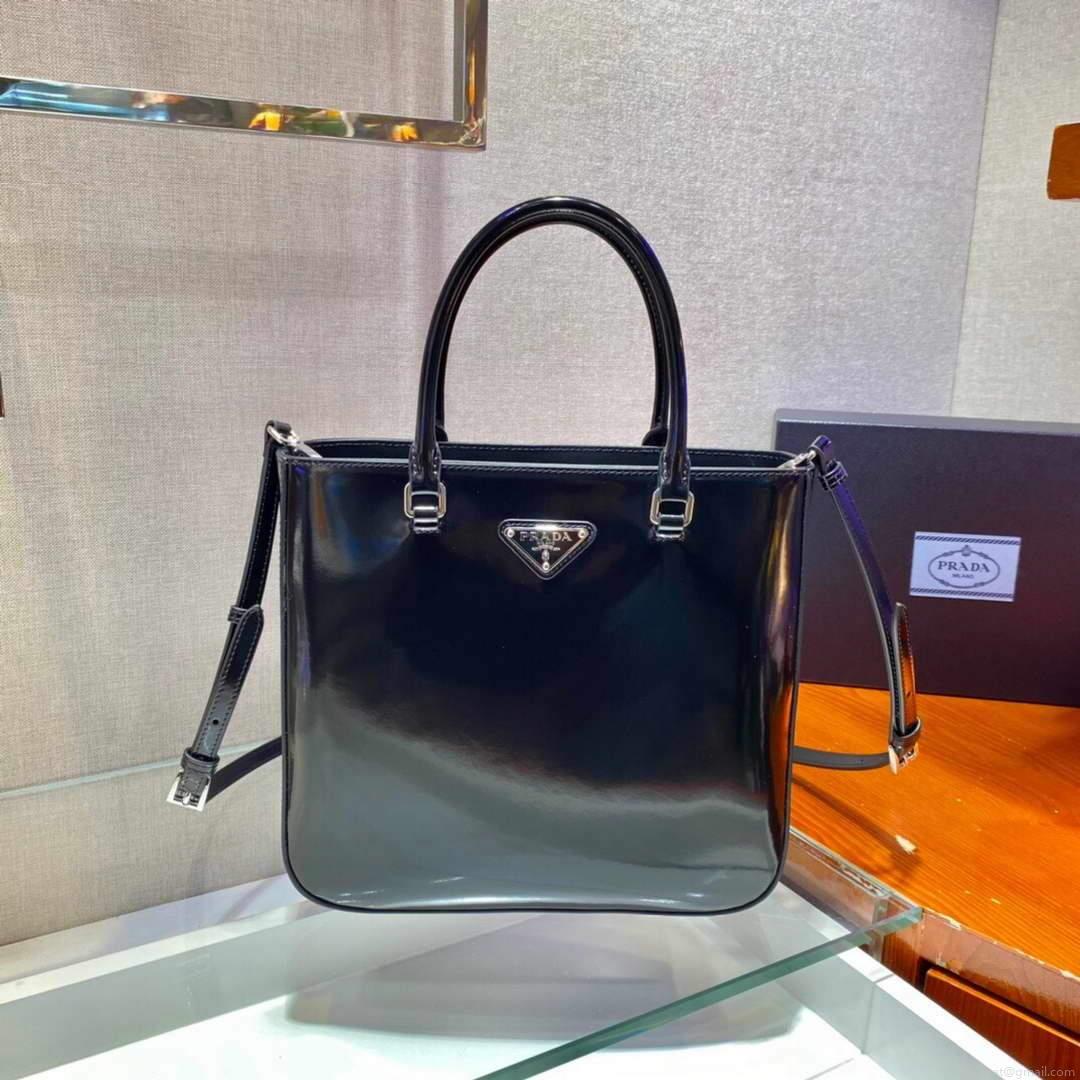 Prada 1BA330 Brushed Leather Tote Bag Black