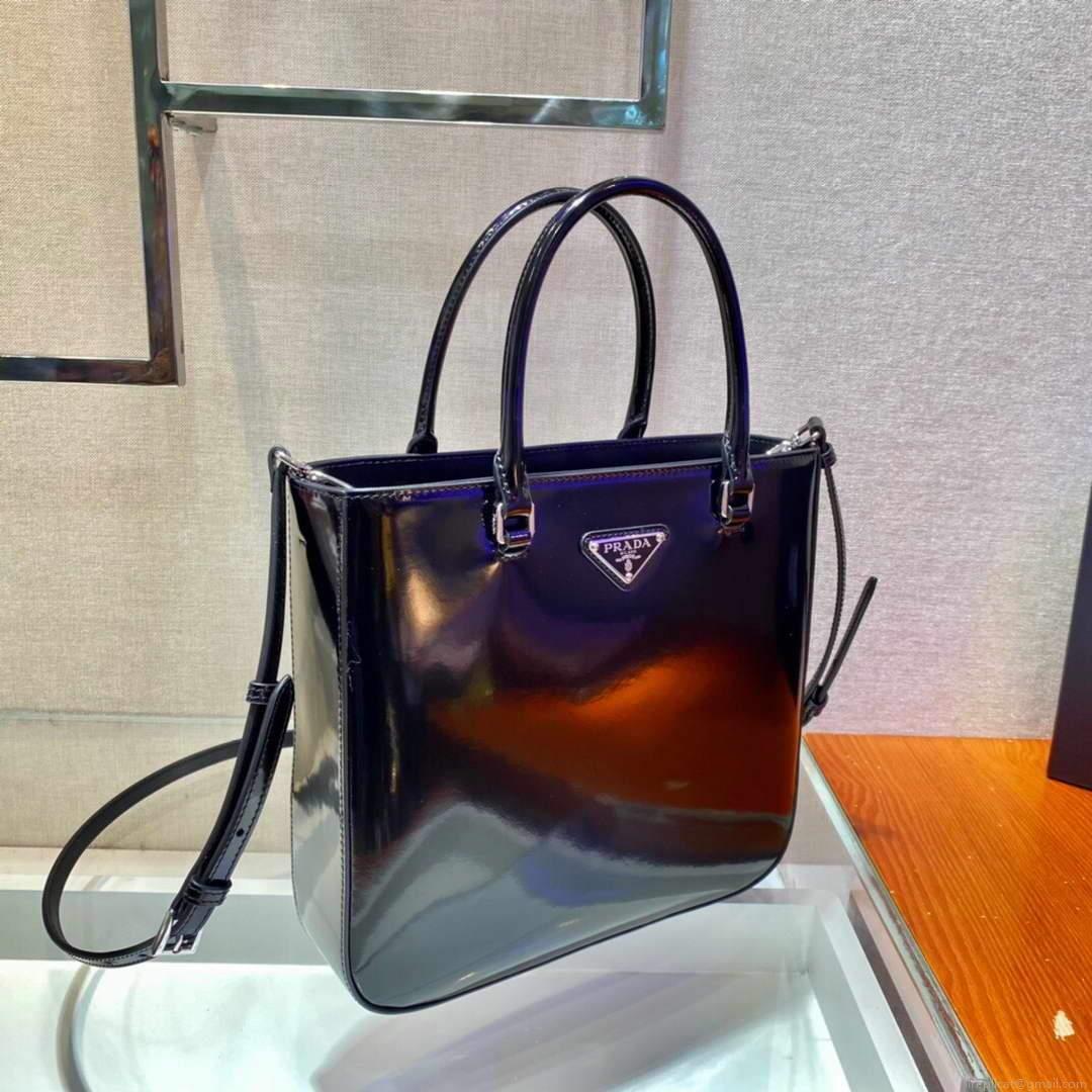 Prada 1BA330 Brushed Leather Tote Bag Black