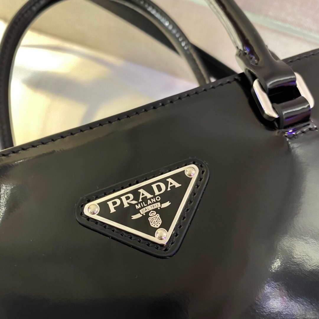 Prada 1BA330 Brushed Leather Tote Bag Black