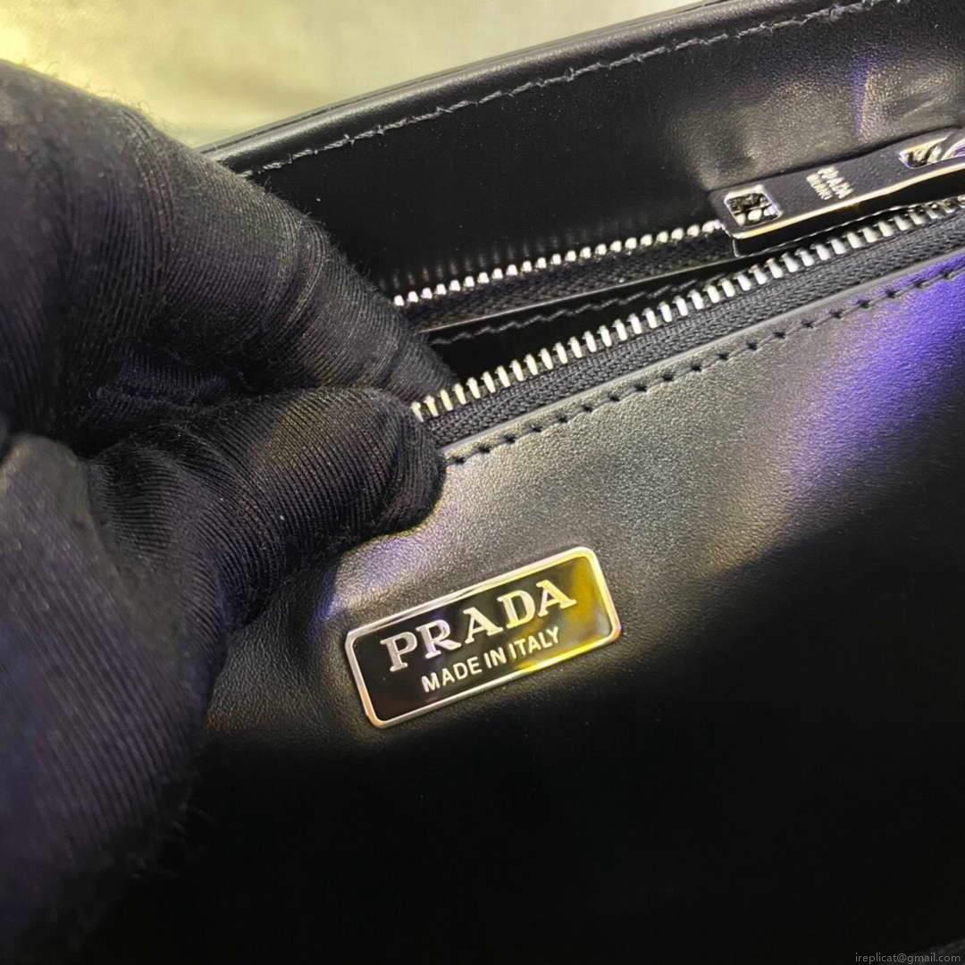 Prada 1BA330 Brushed Leather Tote Bag Black
