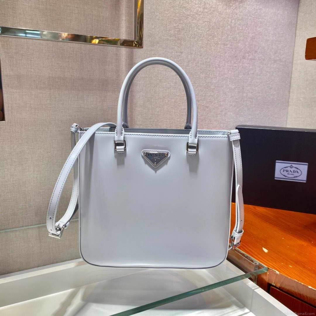 Prada 1BA330 Brushed Leather Tote Bag Light Blue