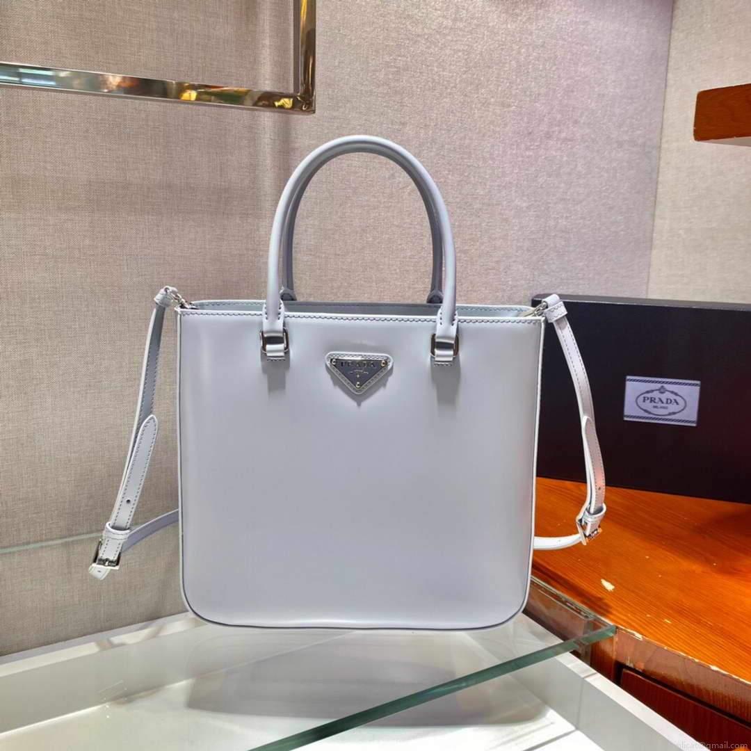 Prada 1BA330 Brushed Leather Tote Bag Light Blue