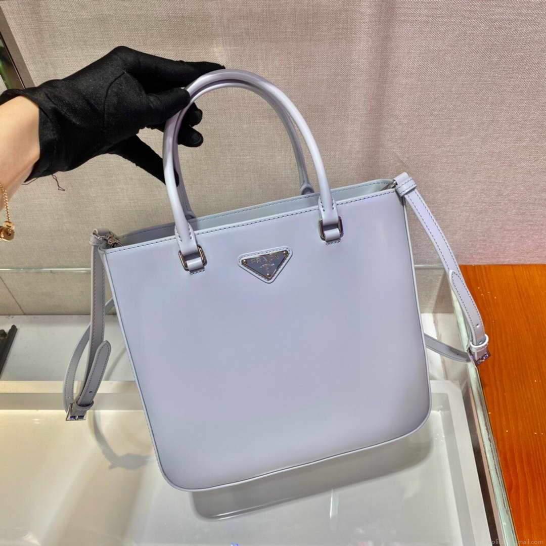 Prada 1BA330 Brushed Leather Tote Bag Light Blue
