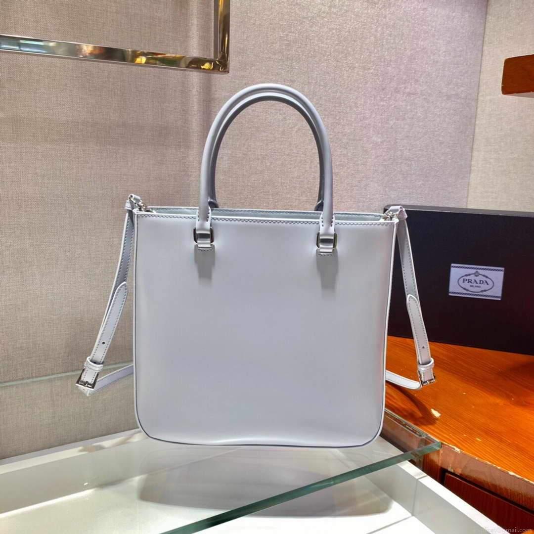 Prada 1BA330 Brushed Leather Tote Bag Light Blue