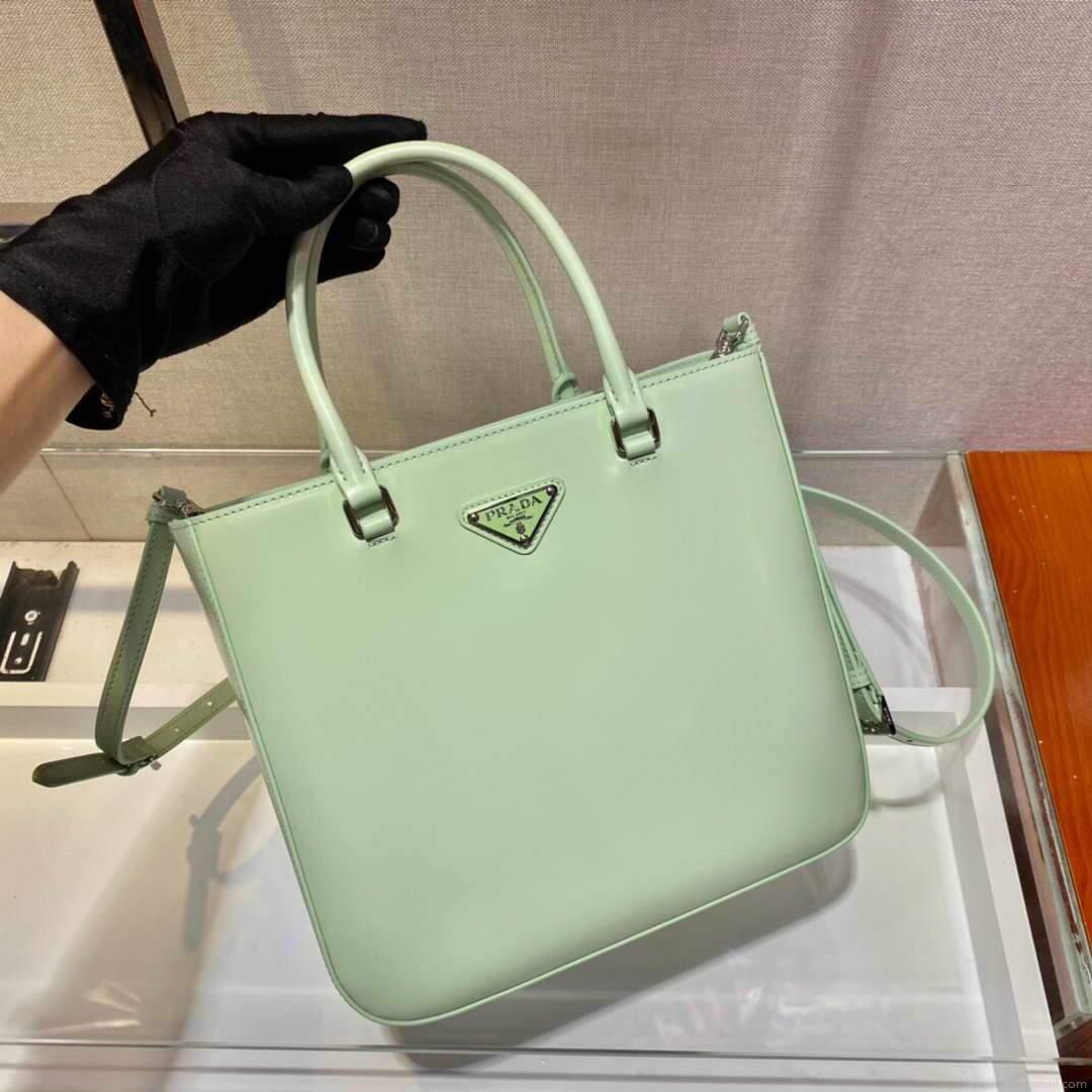 Prada 1BA330 Brushed Leather Tote Bag Light Green