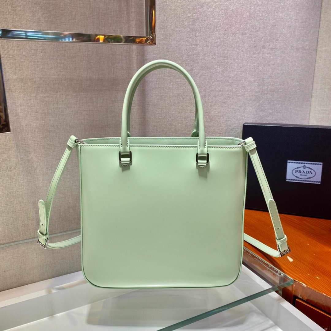 Prada 1BA330 Brushed Leather Tote Bag Light Green