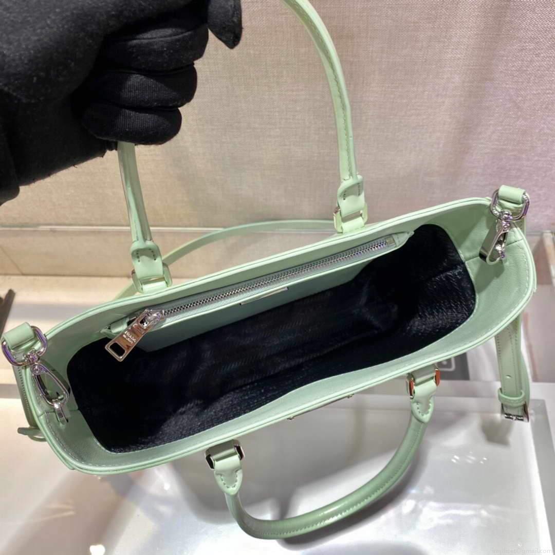 Prada 1BA330 Brushed Leather Tote Bag Light Green