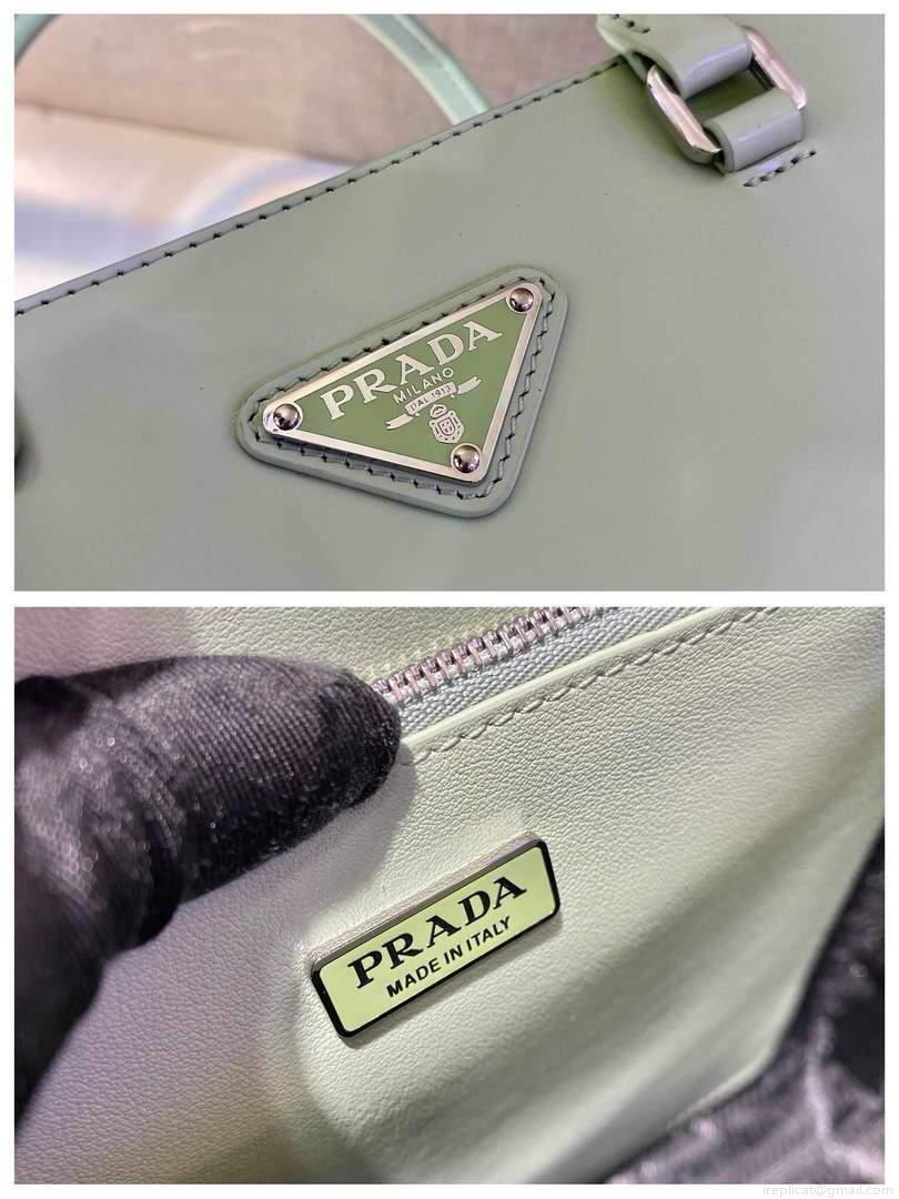 Prada 1BA330 Brushed Leather Tote Bag Light Green