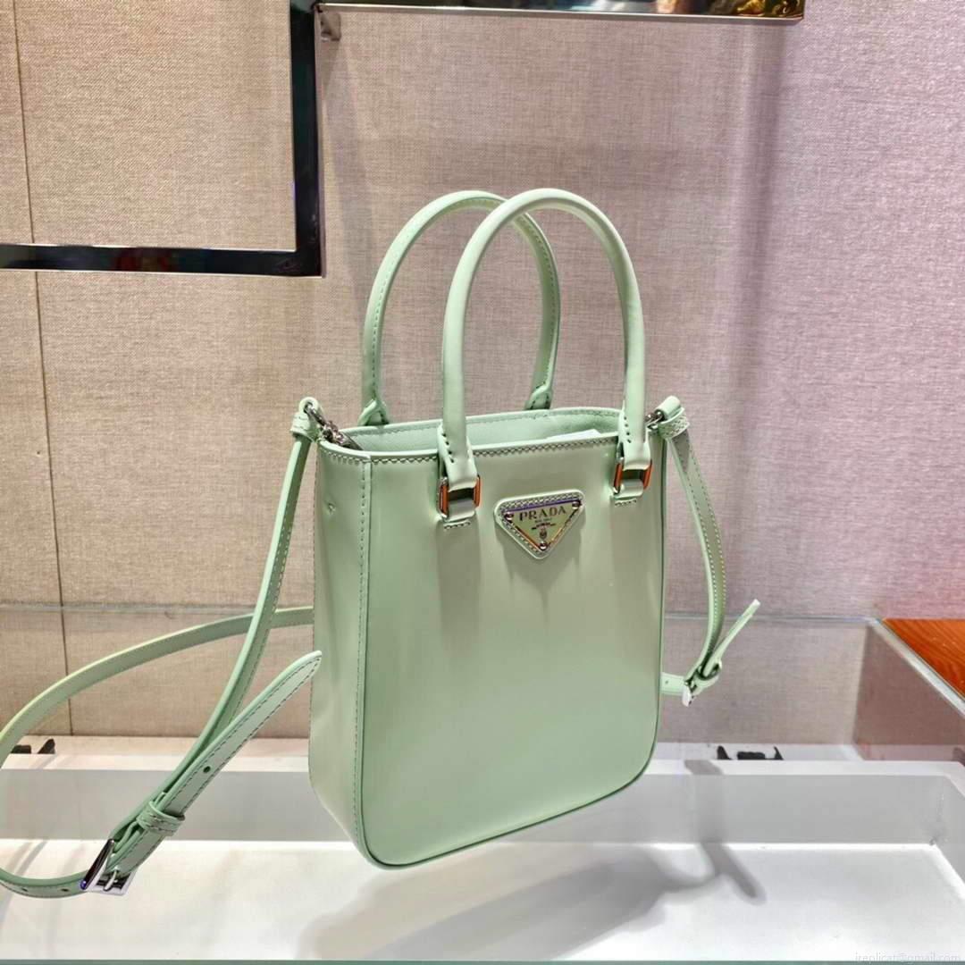 Prada 1BA331 Small Brushed Leather Tote Light Green