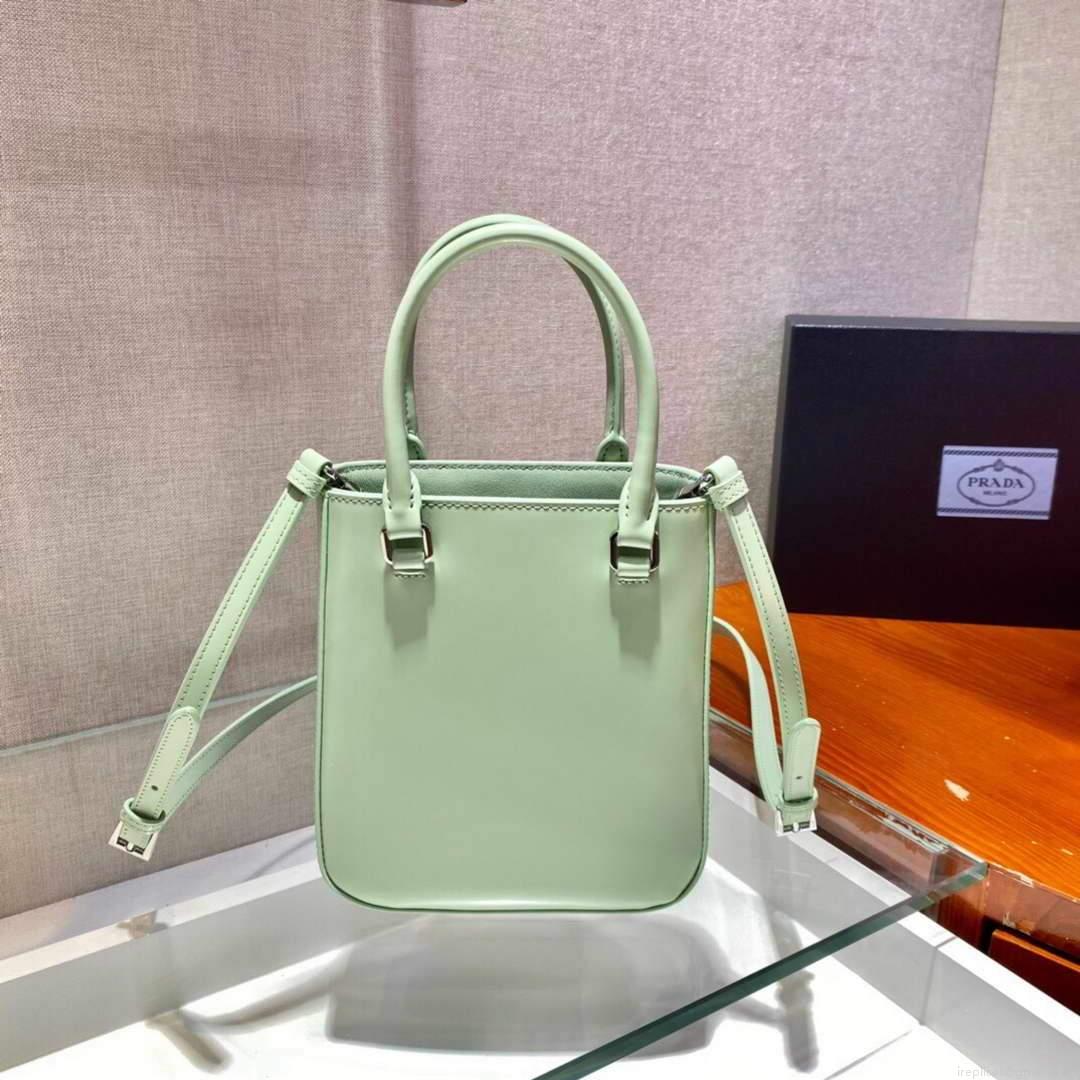 Prada 1BA331 Small Brushed Leather Tote Light Green