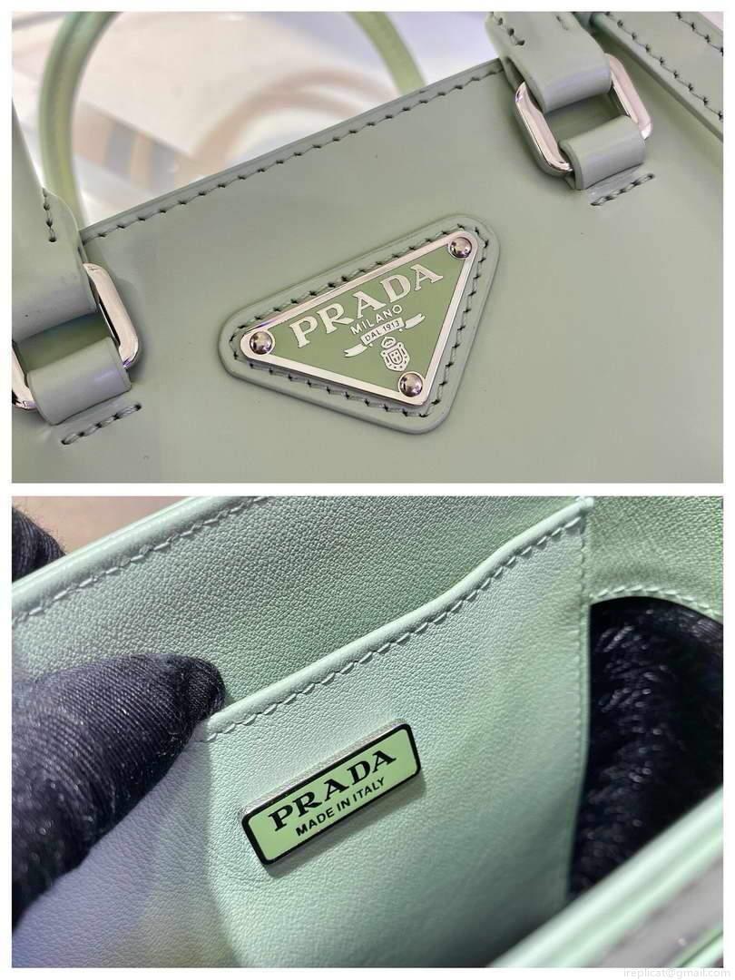 Prada 1BA331 Small Brushed Leather Tote Light Green