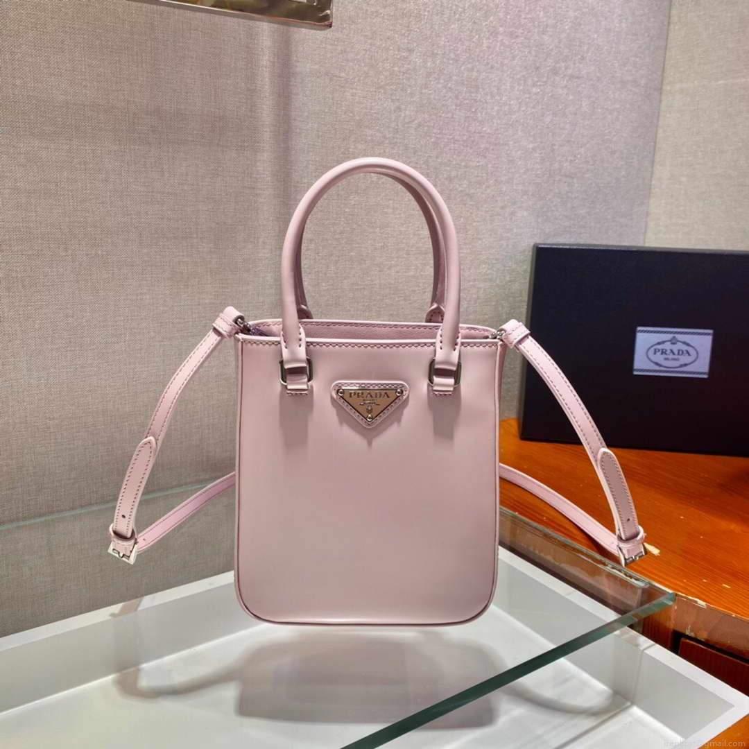 Prada 1BA331 Small Brushed Leather Tote Pink