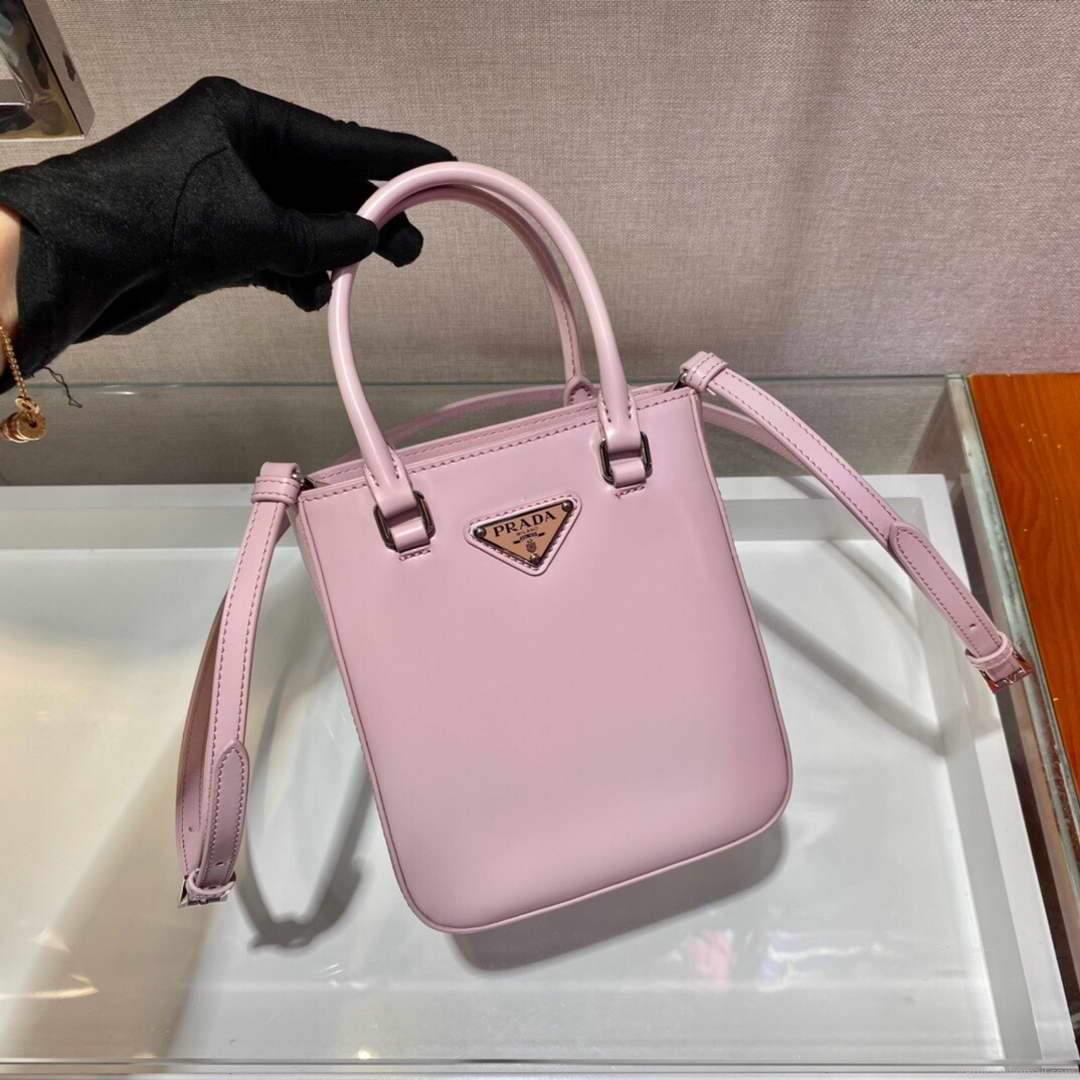 Prada 1BA331 Small Brushed Leather Tote Pink