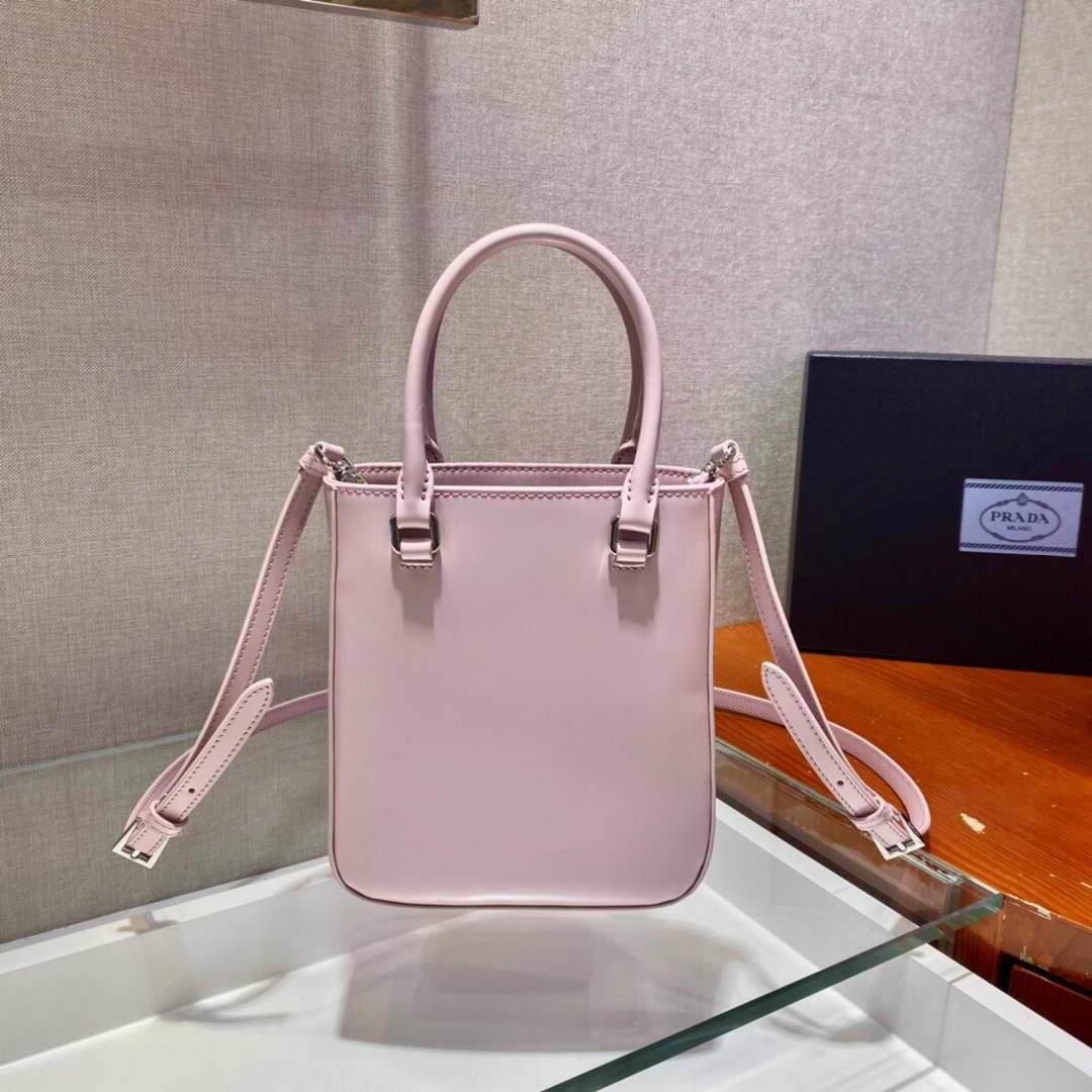 Prada 1BA331 Small Brushed Leather Tote Pink