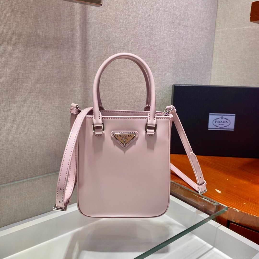 Prada 1BA331 Small Brushed Leather Tote Pink
