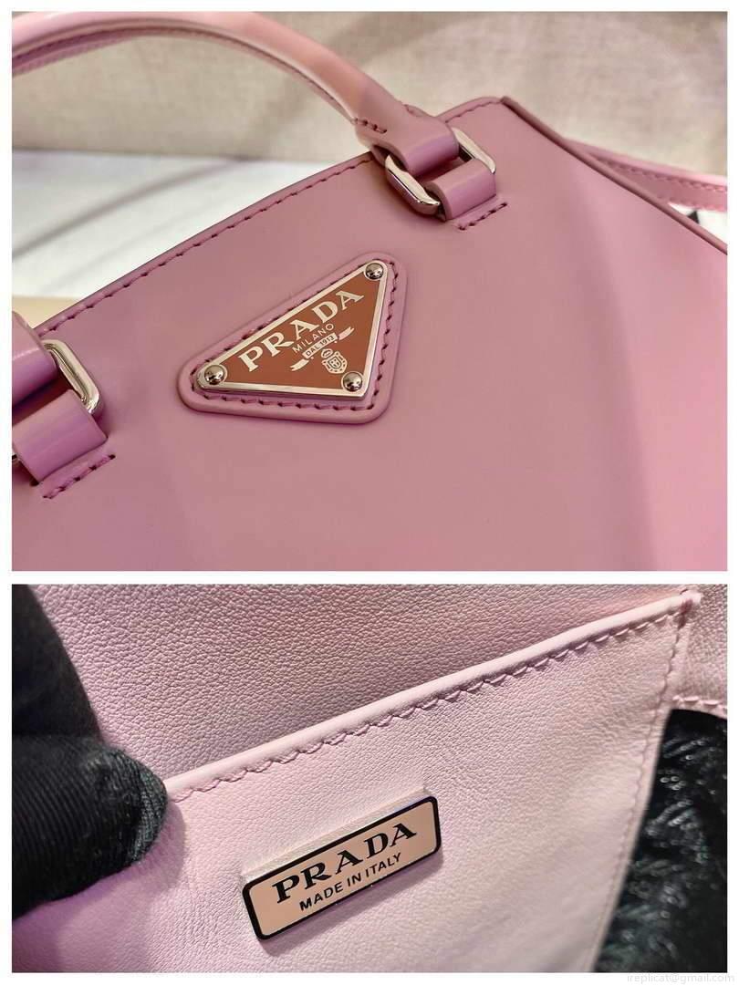 Prada 1BA331 Small Brushed Leather Tote Pink