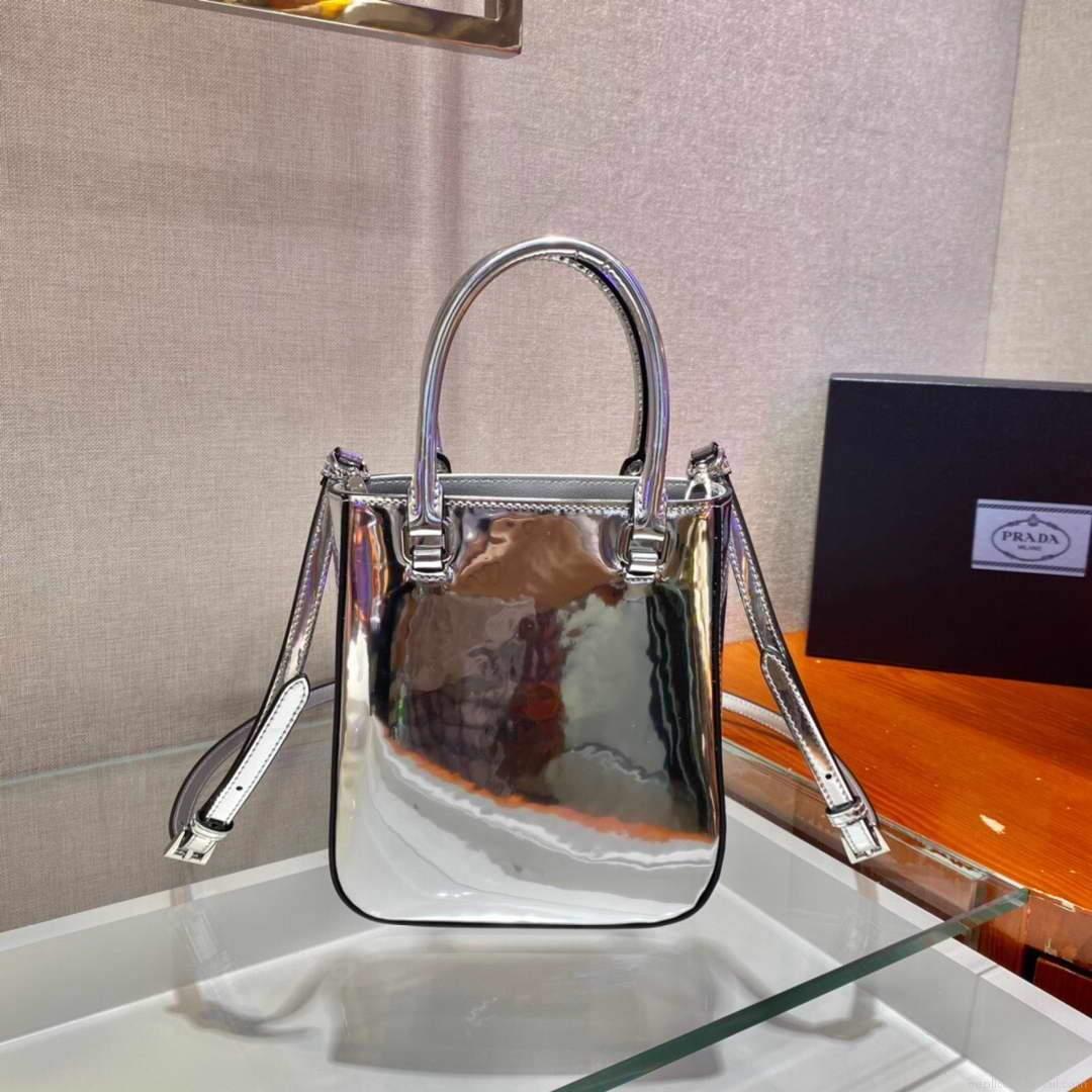 Prada 1BA331 Small Brushed Leather Tote Silver