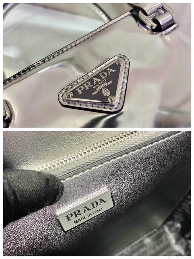 Prada 1BA331 Small Brushed Leather Tote Silver
