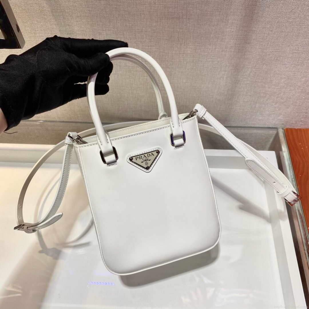 Prada 1BA331 Small Brushed Leather Tote White