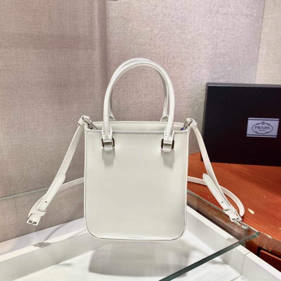 Prada 1BA331 Small Brushed Leather Tote White