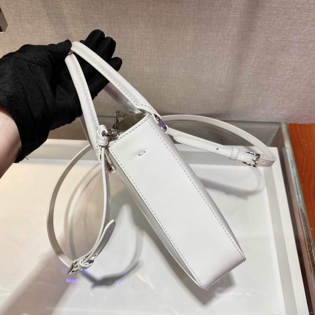 Prada 1BA331 Small Brushed Leather Tote White
