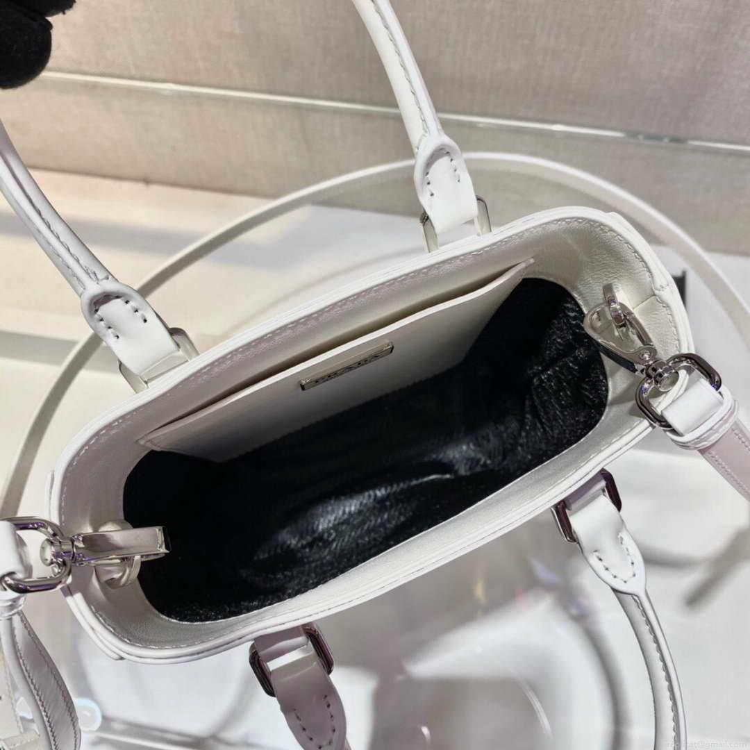 Prada 1BA331 Small Brushed Leather Tote White