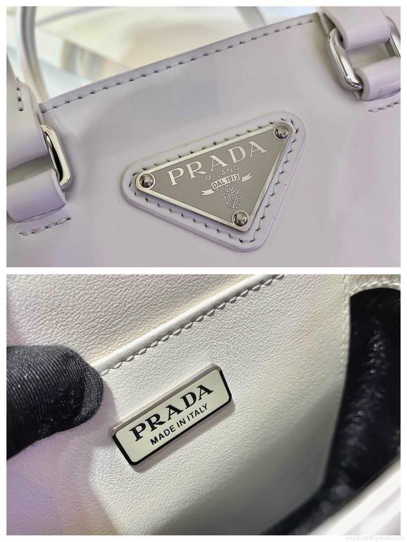 Prada 1BA331 Small Brushed Leather Tote White