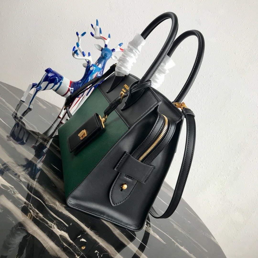 Prada 1BA046 Medium Esplanade Leather Tote Bag Green and Black