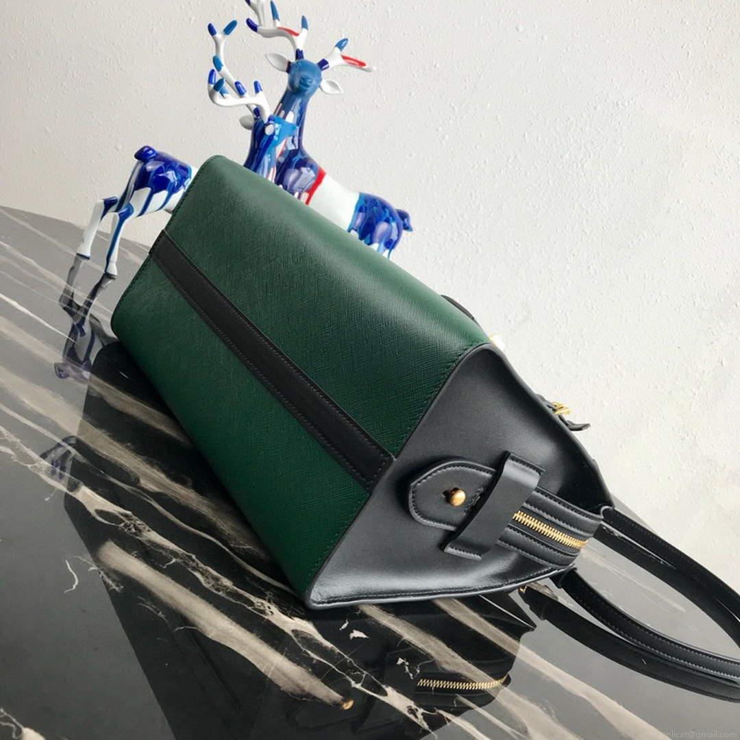 Prada 1BA046 Medium Esplanade Leather Tote Bag Green and Black