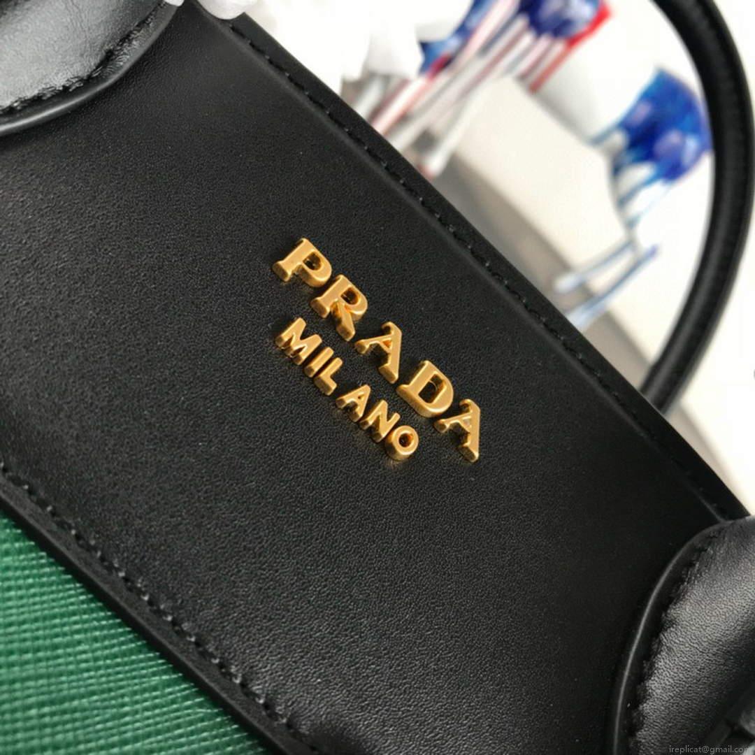 Prada 1BA046 Medium Esplanade Leather Tote Bag Green and Black