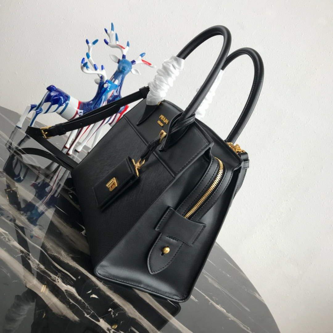 Prada 1BA046 Medium Esplanade Leather Tote Bag Black