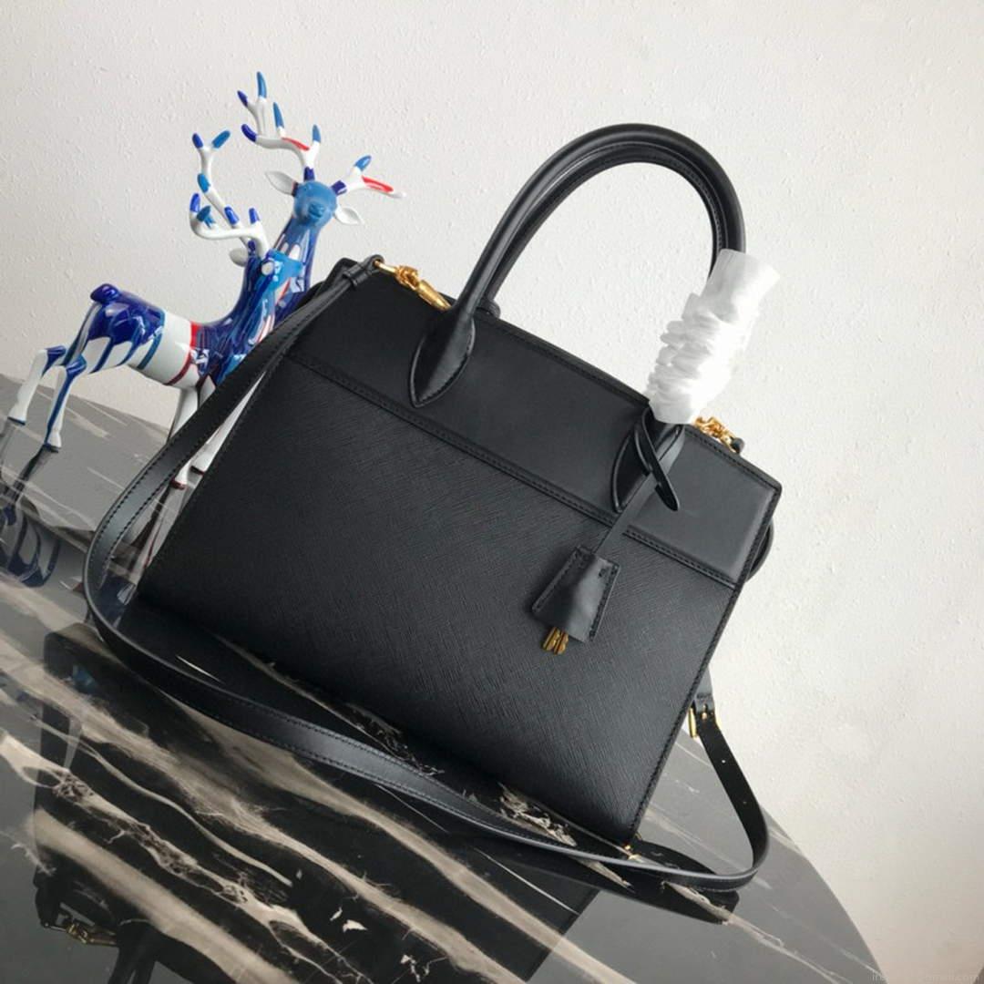 Prada 1BA046 Medium Esplanade Leather Tote Bag Black