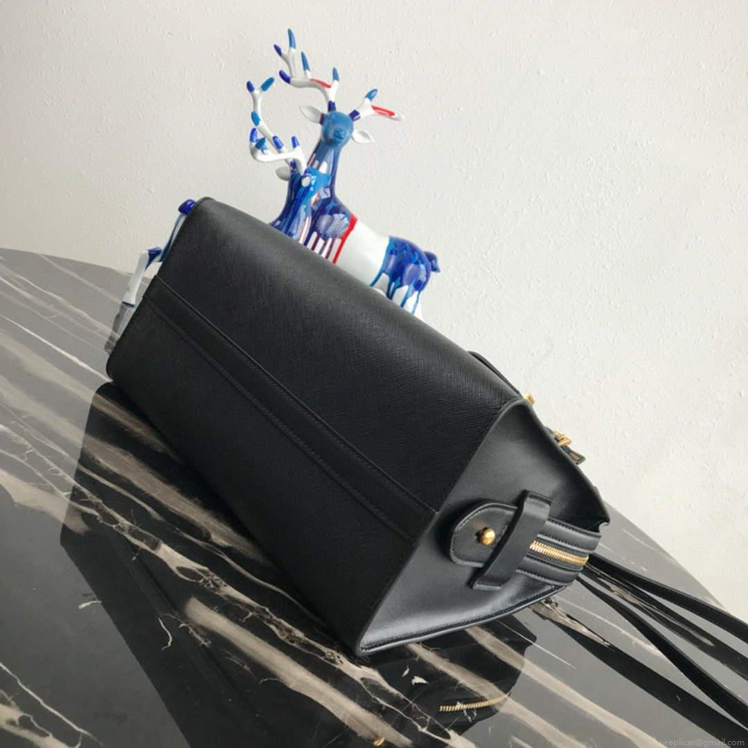 Prada 1BA046 Medium Esplanade Leather Tote Bag Black