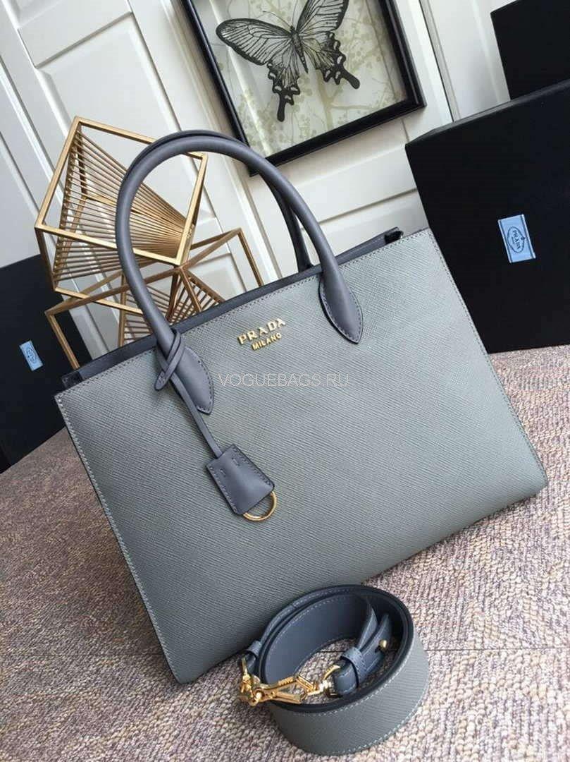 Prada 1BA153 Large Saffiano Leather Handbag in Gray
