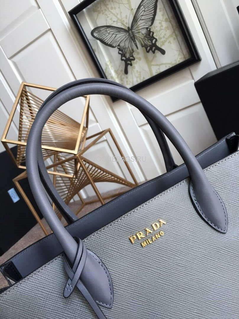 Prada 1BA153 Large Saffiano Leather Handbag in Gray